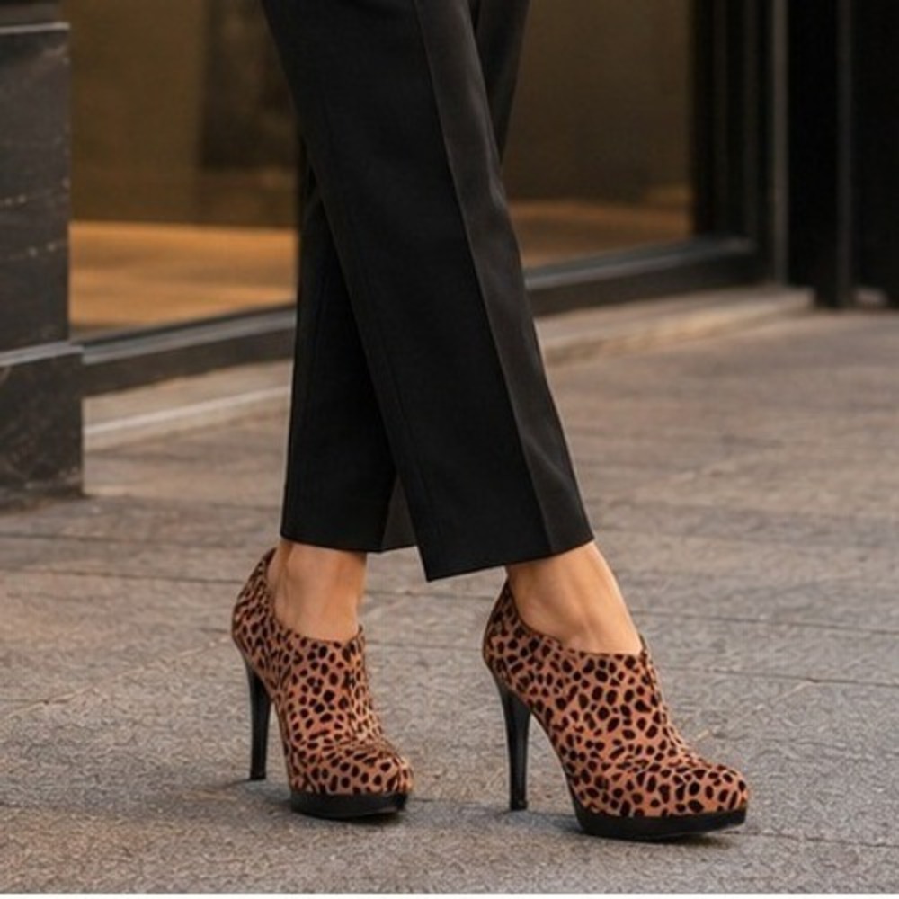 Style & Co Leopard Print Faux Calf Hair Platform Stiletto Booties 8.5 Mob Wife